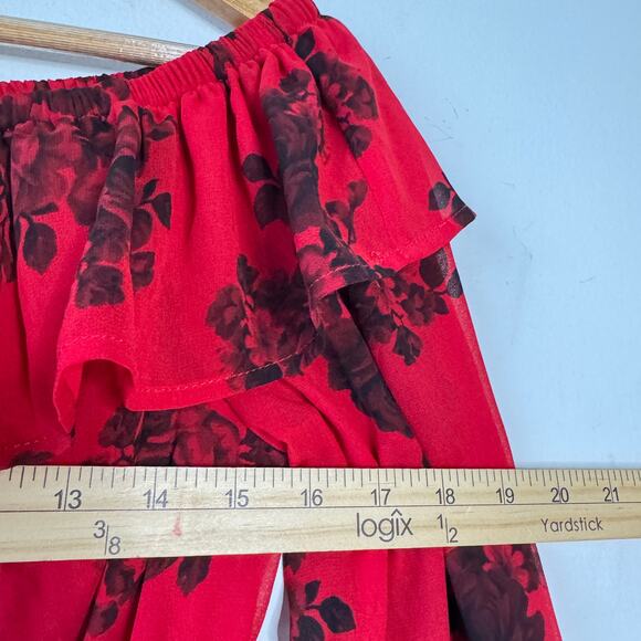 Torrid Dress Womens 10 Red Roses Dark Romance Chiffon Off the Shoulder Skater‎ - Picture 7 of 11